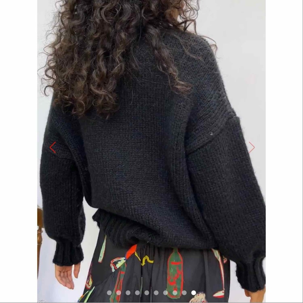 Lisa Says Gah Cece Turtleneck Sweater Size M/L Black Ink Bow Knit Oversized Cozy - Picture 4 of 14